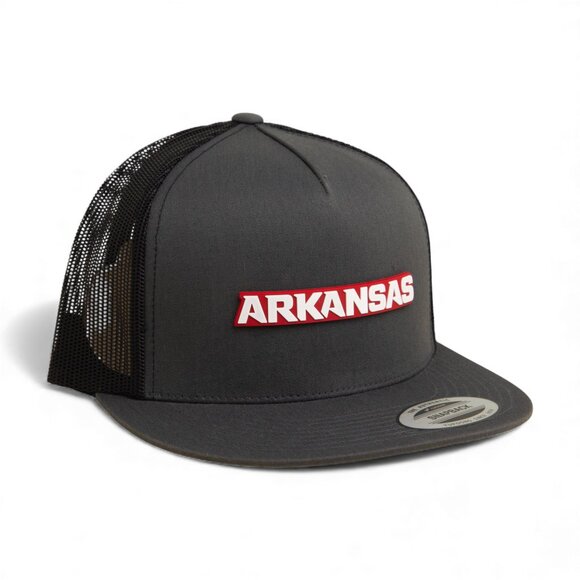 Arkansas Razorbacks ARKANSAS White Snapback Flat Bill Trucker Hat- Charcoal/ BLK - Picture 1 of 3